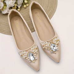 Women's Rhinestone Ballet Flats Pointed Toe Slip On Satin Soft Sole