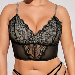 Sexy Bra Eyelash Lace Chain Linked V Neck T-shirt Bra