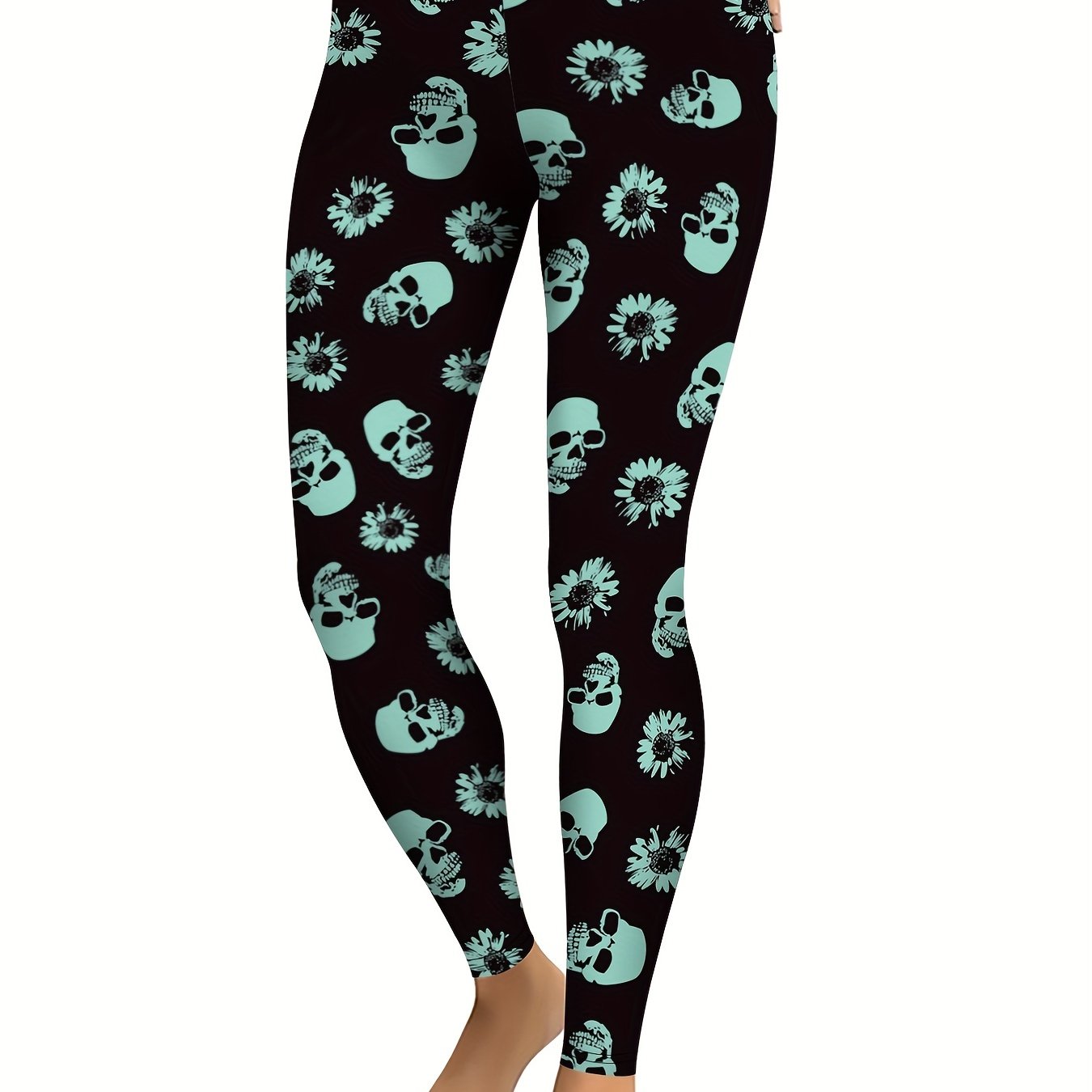 Skull Flower Graphic Sports Leggings Yoga Tight Pants Women