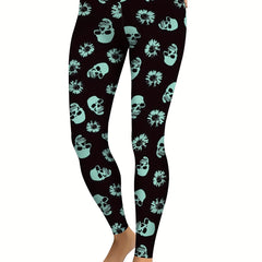 Skull Flower Graphic Sports Leggings Yoga Tight Pants Women