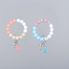 Silicone Beaded Bracelet Keychain with Tassel