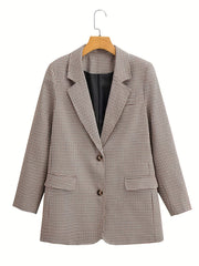 Plaid Print Blazer Single Breasted Long Sleeve Office Outerwear Women