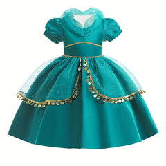 Girls Princess Dress Puff Sleeve Tulle Sequins Halloween Party Dress