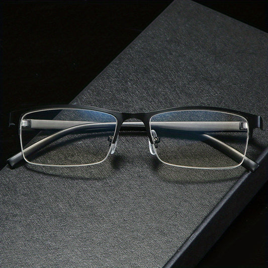 Men's Metal Half Frame Reading Glasses Light Blocking