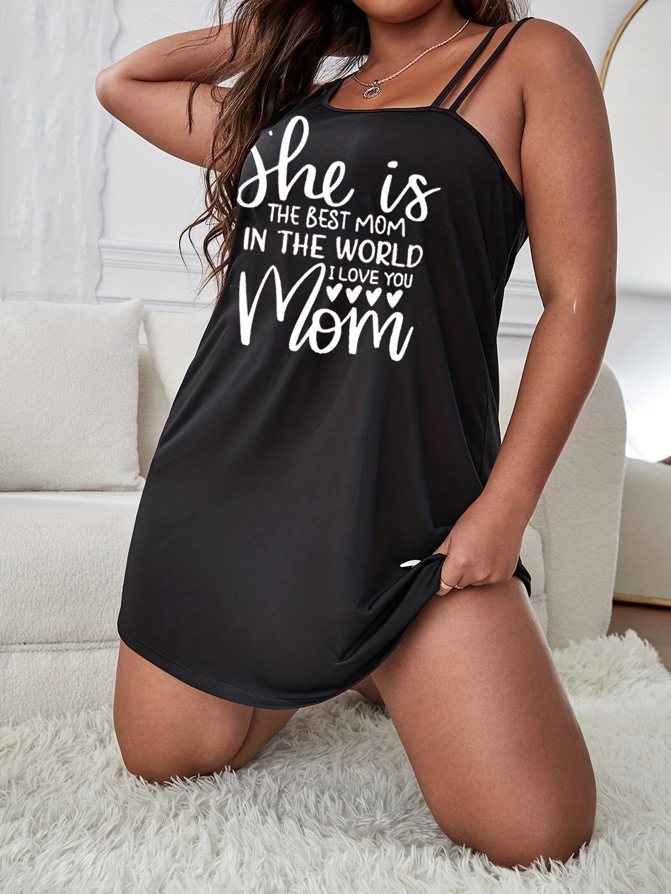 Casual Nightdress Women's Plus Heart & Slogan Slip Tank Dress