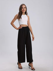 Casual Sleeveless V Neck Crop Top & Wide Leg Pants 2 Piece Set