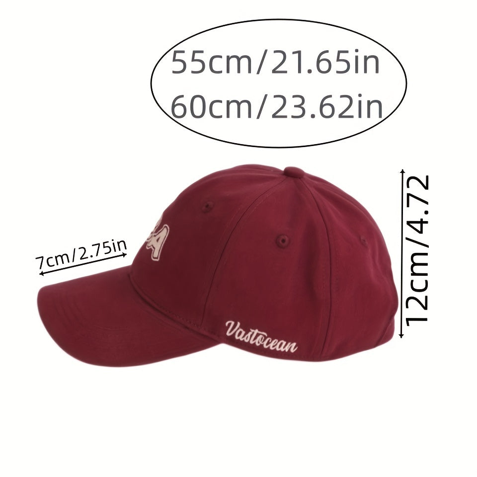 SEA Embroidery Red Baseball Cap Unisex Lightweight Sun Hat Adjustable