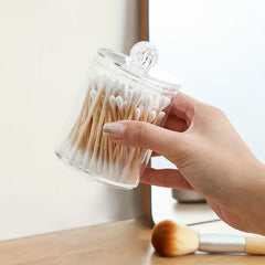 Swab Holder Dispenser Bathroom Container Apothecary Jar Wooden Lid