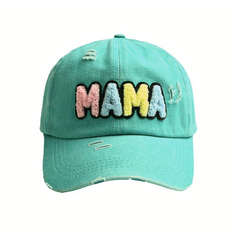 MAMA Patch Ripped Baseball Cap Washed Distressed Candy Sun Hat