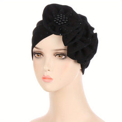 Lotus Turban Beanie Head Scarf with Faux Pearls