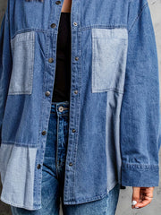 Patchwork Print Long Sleeve Denim Shirt Top