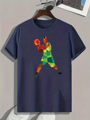 Basketball Player Pattern Print Men's Comfy Sports T shirt Graphic Tee