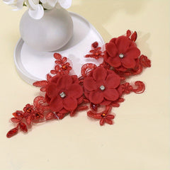 Red Flower Head Piece Rhinestone Bridal Hair Accessories