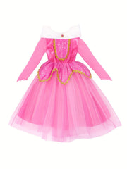 Girl's Princess Dress with Accessories Sets Sequin Decor Long Sleeve Mesh Dress
