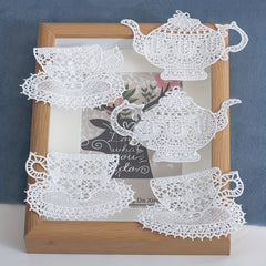 2pcs Lace Cup Teapot Embroidered Patches DIY Cloth Patches Hollow Water Soluble