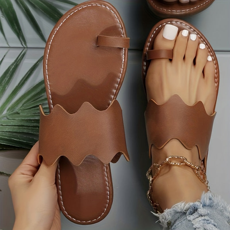 Women's Loop Toe Slide Sandals Lightweight Open Toe Slip On Shoes
