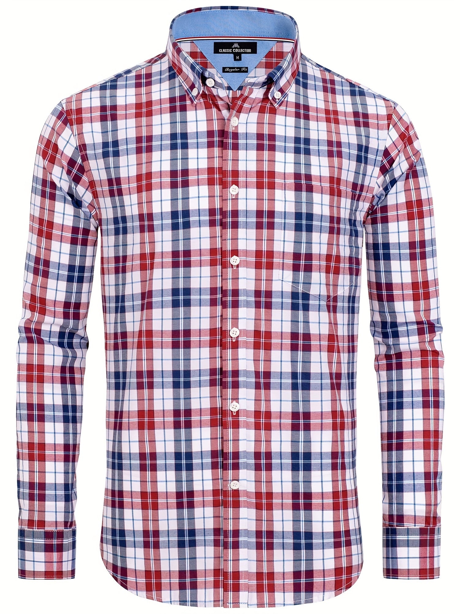Men's Plaid Graphic Shirt Casual Cotton Lapel Button Down Long Sleeve Shirt