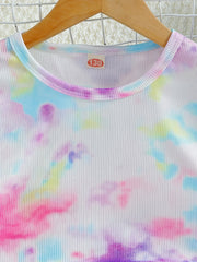 Kid's 2pcs Ribbed Pajamas Tie Dye Loungewear Set