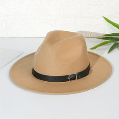Woolen Top Hat British Style Belt Jazz Hat Big Brim Hat Felt Hat
