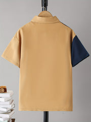 Boys Casual Short Sleeve Lapel Shirt for Summer Outdoor