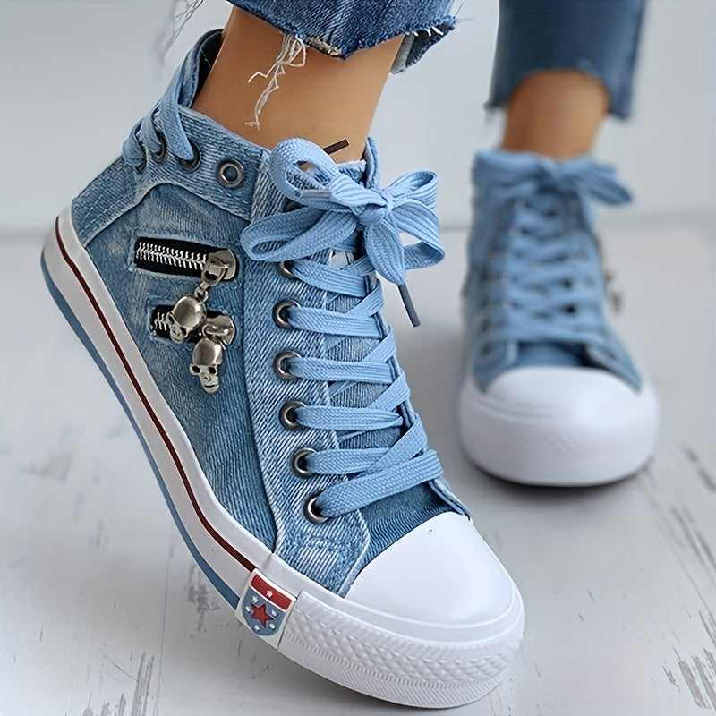 Women's Skull Zipper High Top Sneakers