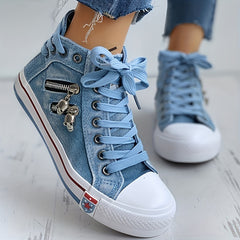 Women's Skull Zipper High Top Sneakers