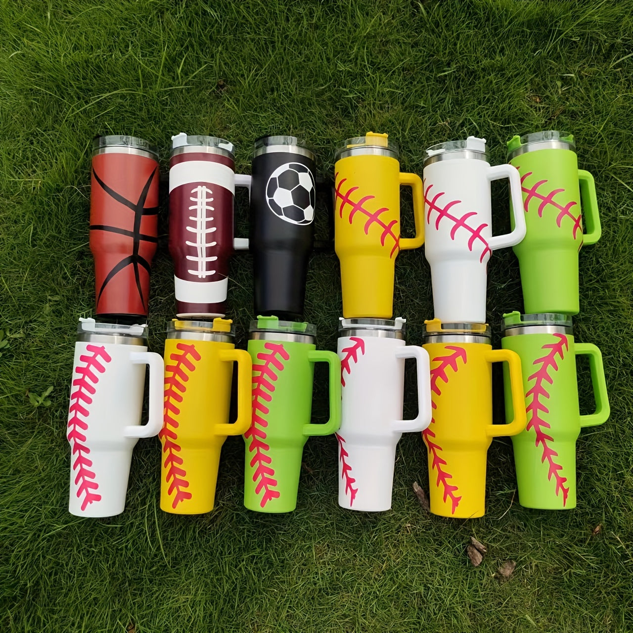 40oz Stainless Steel Sports Tumbler, Football Baseball Basketball Design