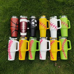 40oz Stainless Steel Sports Tumbler, Football Baseball Basketball Design
