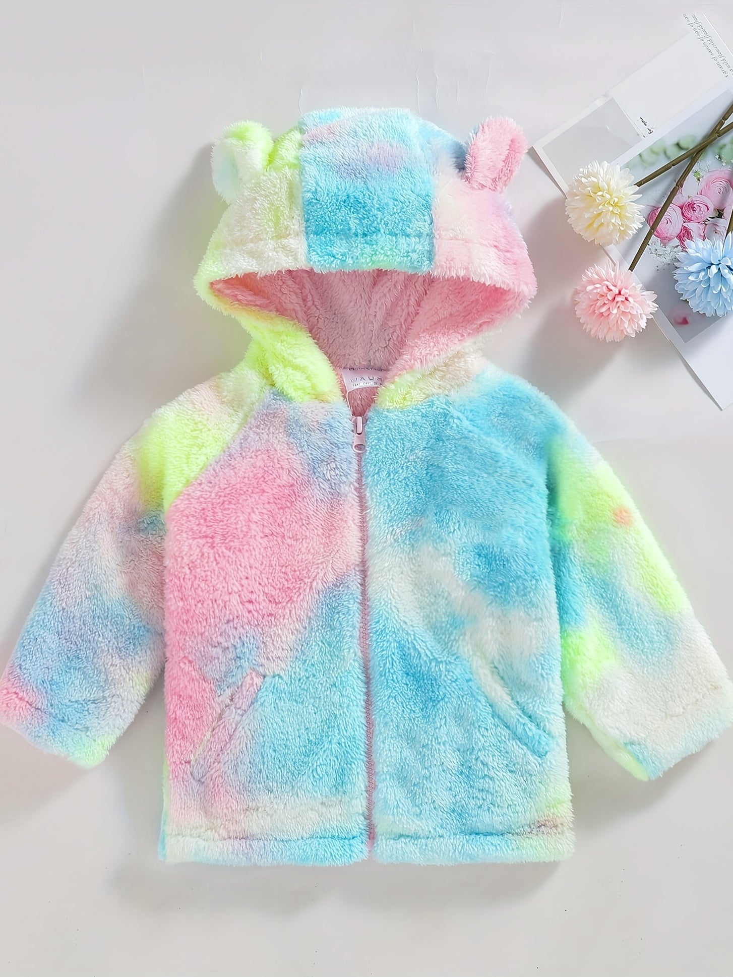 Toddler Fleece Hoodie Jacket Coat Tie Dye Print Zip Up Warm Coat