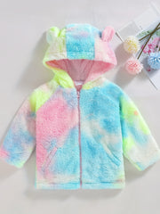 Toddler Fleece Hoodie Jacket Coat Tie Dye Print Zip Up Warm Coat