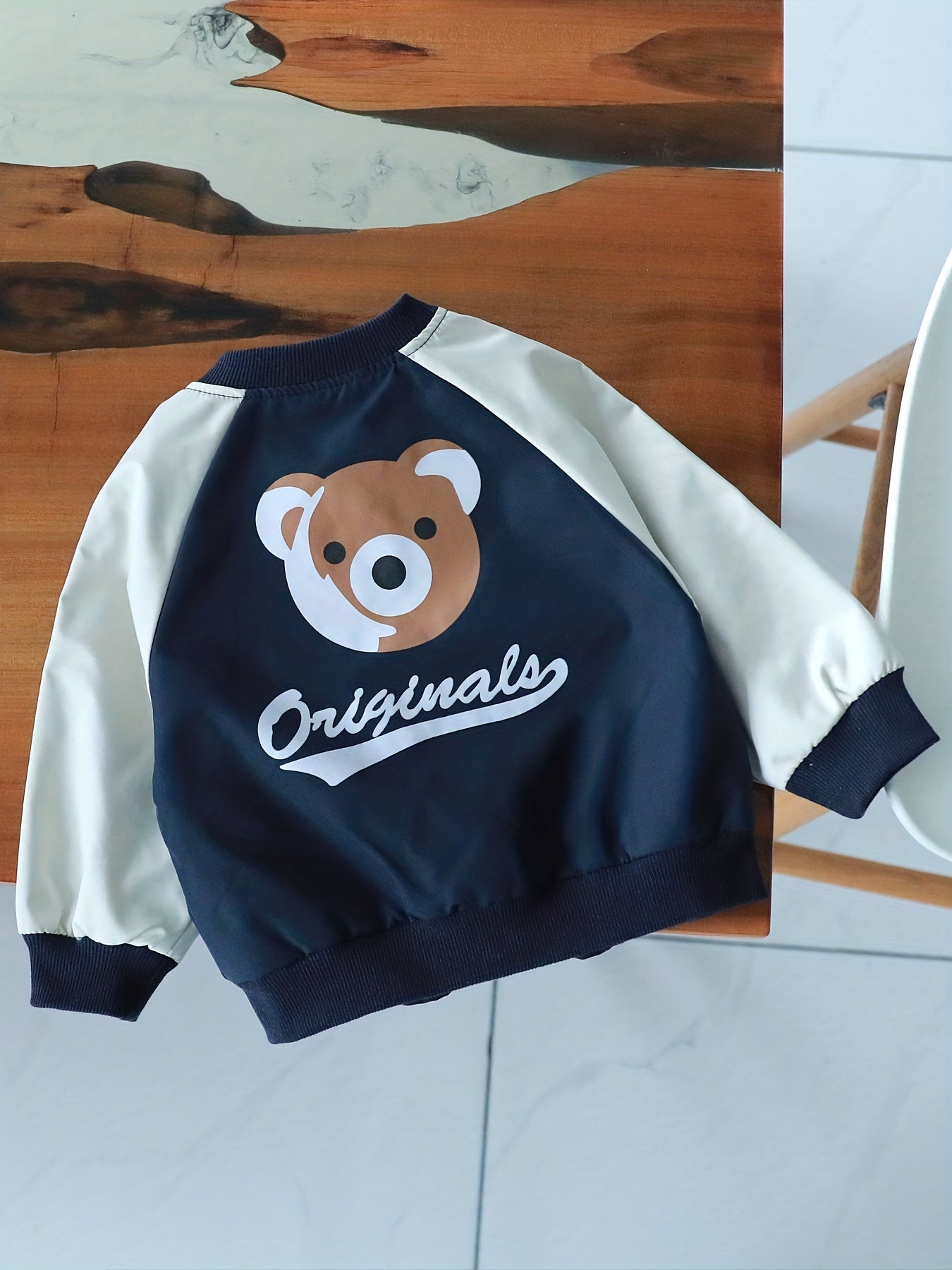 Boys Letter Print Button Down Baseball Jacket