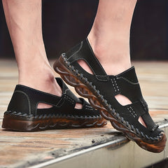 Men's Leather Sandals Non Slip Closed Toe Slide Shoes