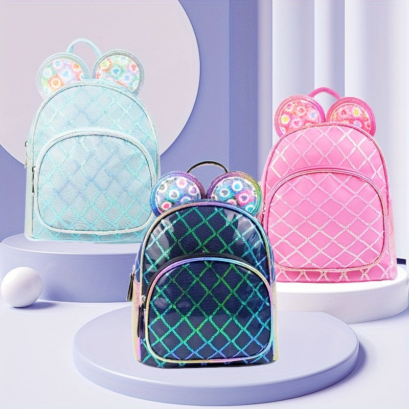 Girls Rhombus Sequin Backpack with Ears Kindergarten School Bag