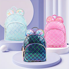 Girls Rhombus Sequin Backpack with Ears Kindergarten School Bag