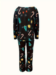Christmas Print Lounge Set Long Sleeve Top & Pants Women's Loungewear