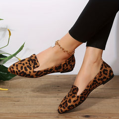 Leopard Print Flat Shoes Soft Sole Micro Suede Casual Flats