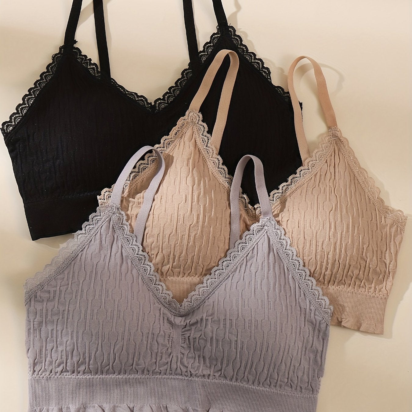 3pcs Lace Wireless Bras, Comfy & Breathable Intimates
