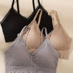 3pcs Lace Wireless Bras, Comfy & Breathable Intimates