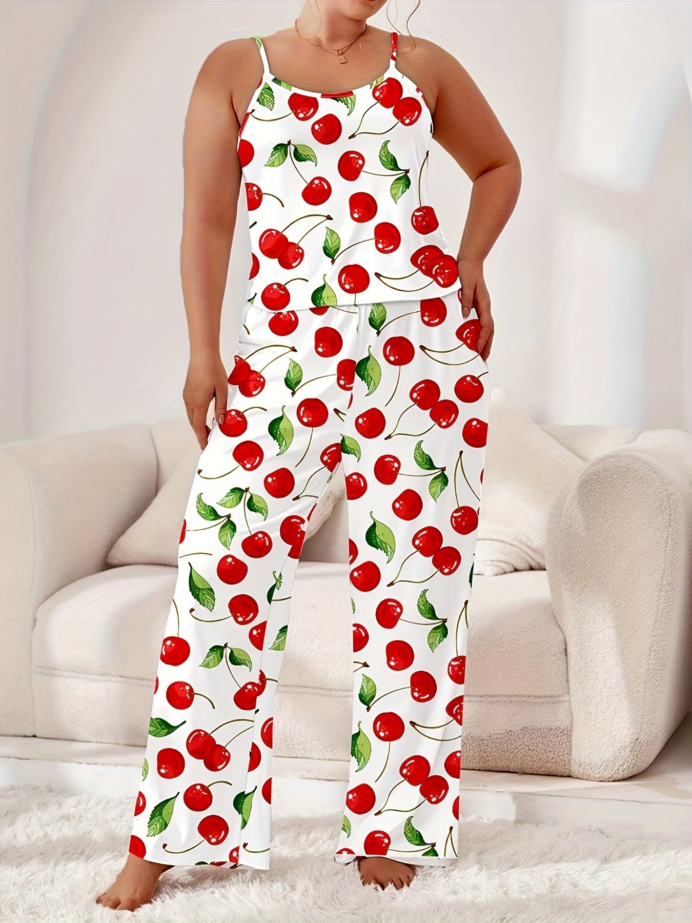 Women's Daisy & Cherry Print Pajama Set