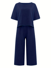 2pcs Tee & Pants Set Vacation Casual Two Piece Outfit Women's Clothing