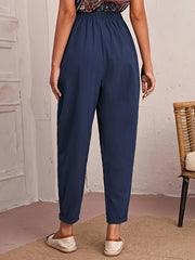 Dual Pockets Carrot Pants Elastic Waist