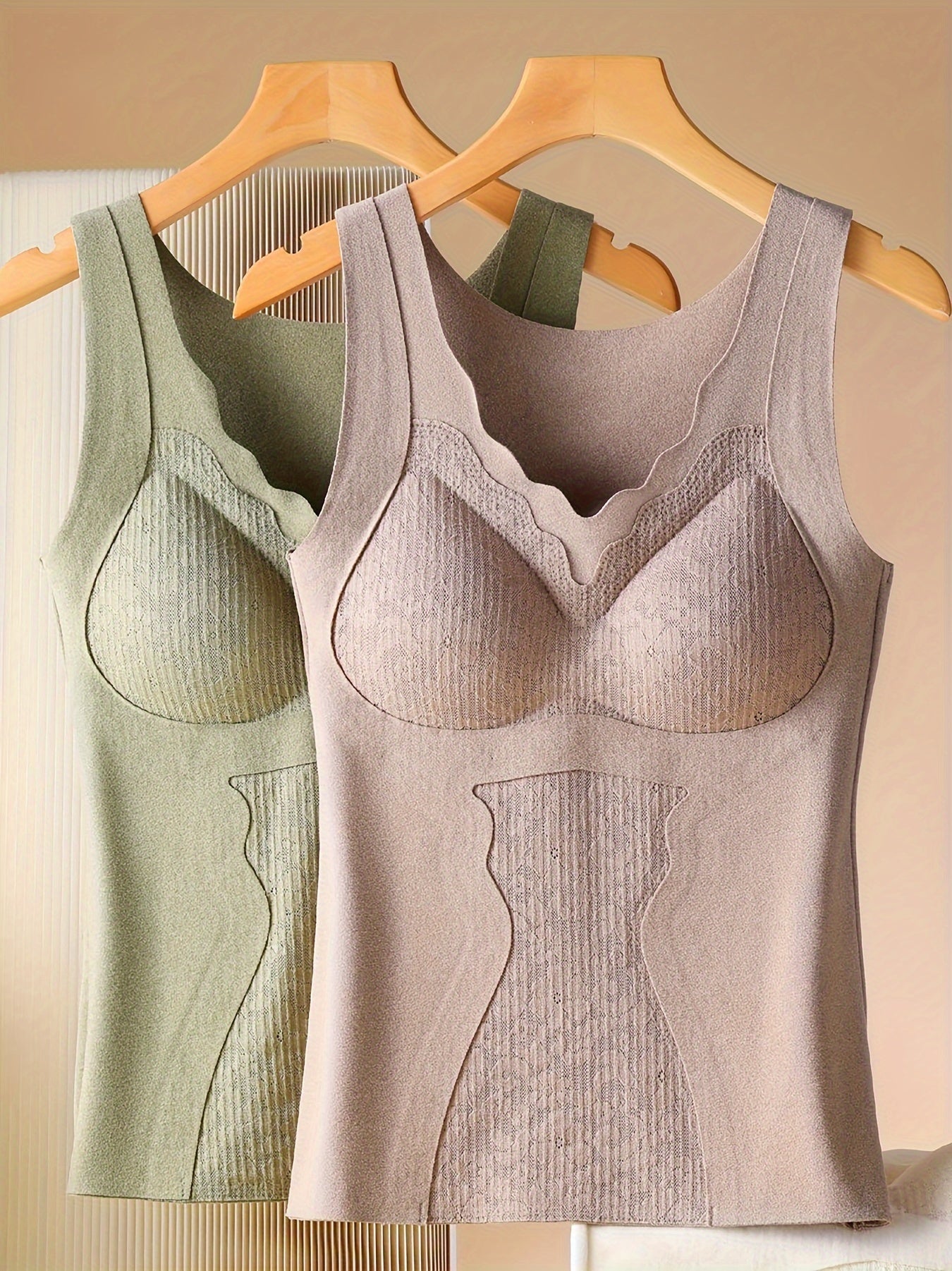 2pcs Lace Thermal Sleeveless Top Women's Lingerie