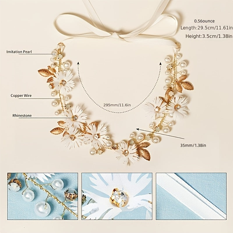 Golden Daisy Headband Hair Vine Ribbon Wedding Bridal Girls Women Headpiece