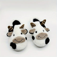 Cow Plush House Slippers Anti-Skid Slip-On Shoes