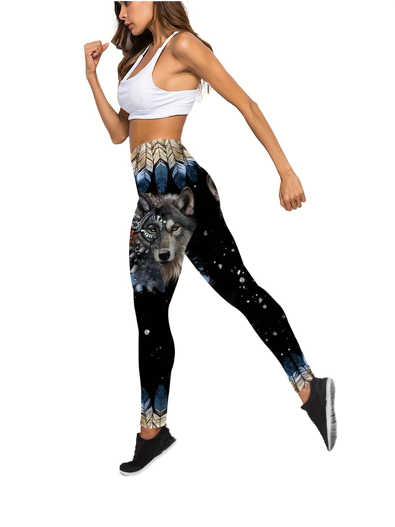 Wolf Print Tank Top & Leggings Yoga Outfits Set