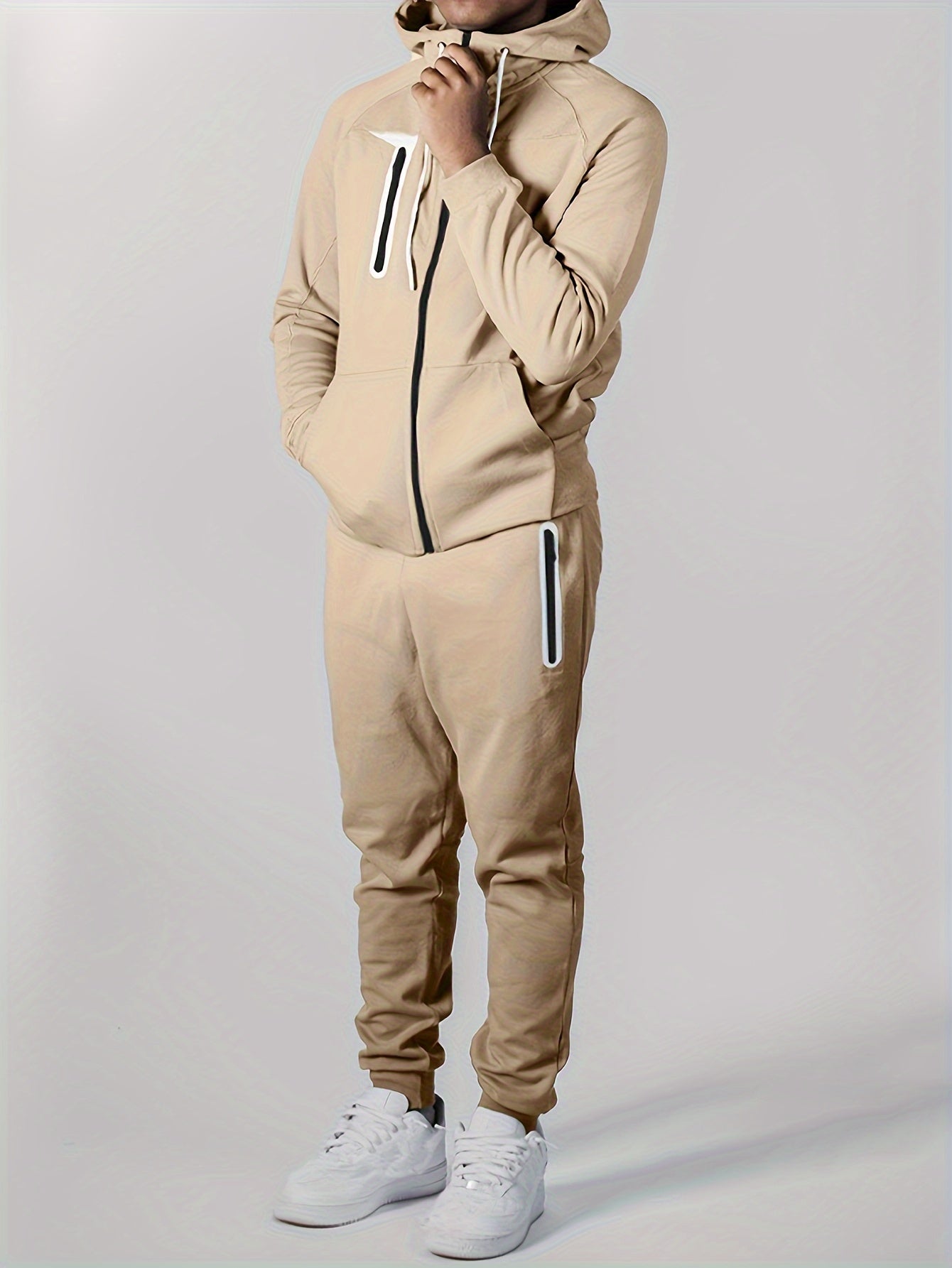 Men's Zip Up Hooded Sweatshirt & Sports Pants Set