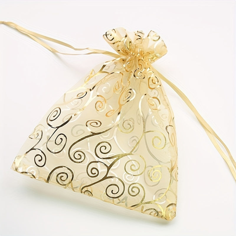 100pcs Golden Organza Gift Bags Drawstring for Wedding Party