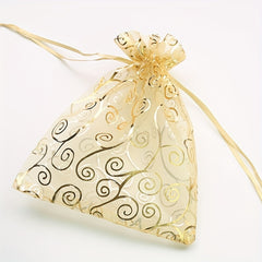 100pcs Golden Organza Gift Bags Drawstring for Wedding Party
