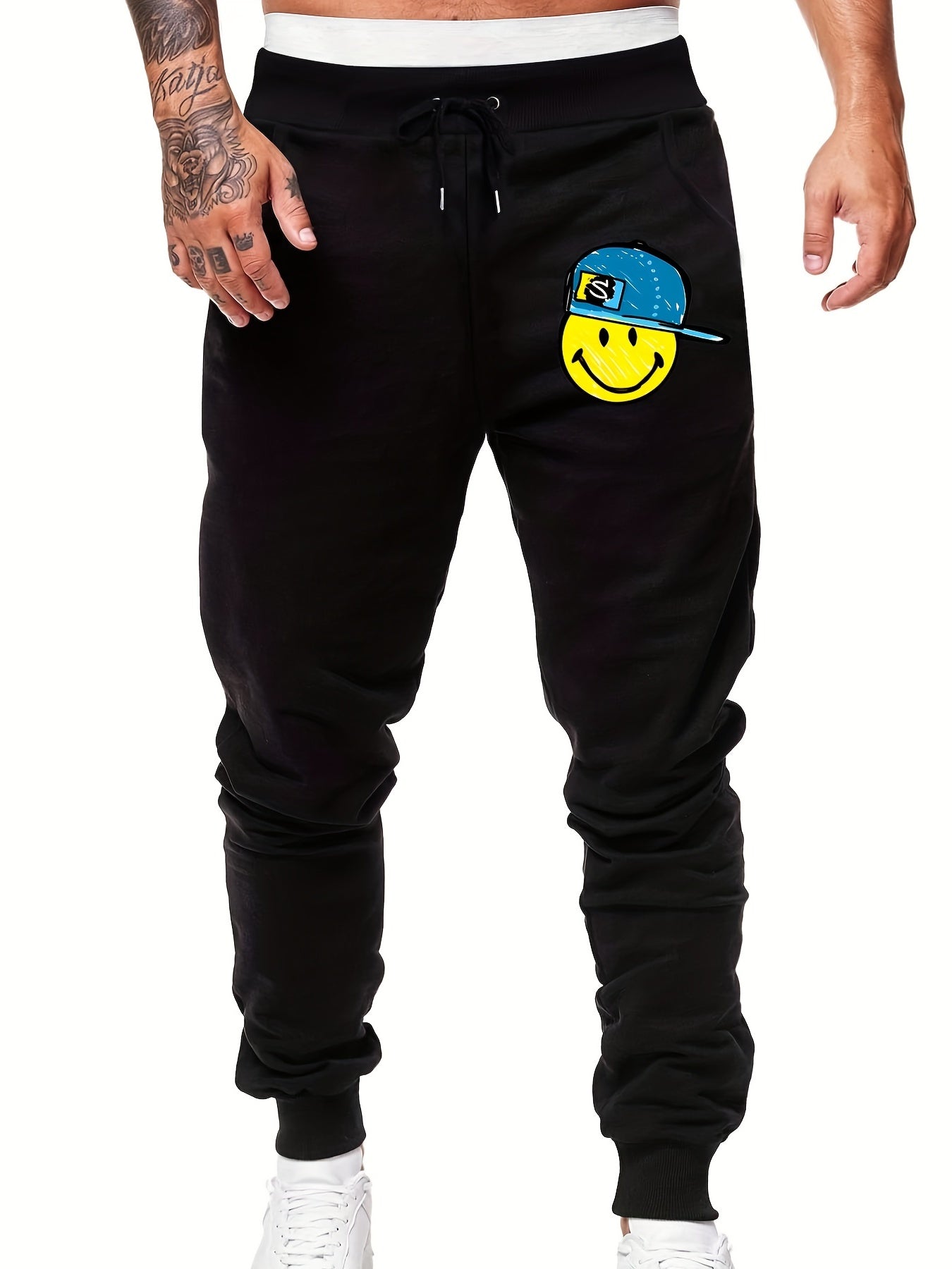 Smile Face Hat Men's Sports Pants Casual Drawstring Jogging Trousers
