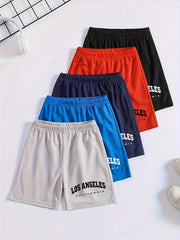 5pcs Boys Smiling Print Shorts Comfortable Quick Dry Summer Outdoor